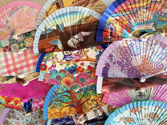 A collection of fans, not made in Spain. Photo © Karethe Linaae